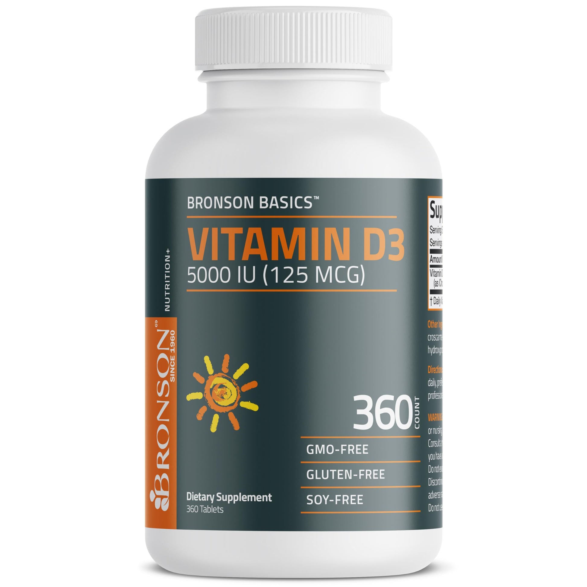 Bronson Vitamin D3 5000iu (125mcg) Healthy Muscle Function and Immune Support, Non-GMO, 360 Tablets Bronson buy supplements canada