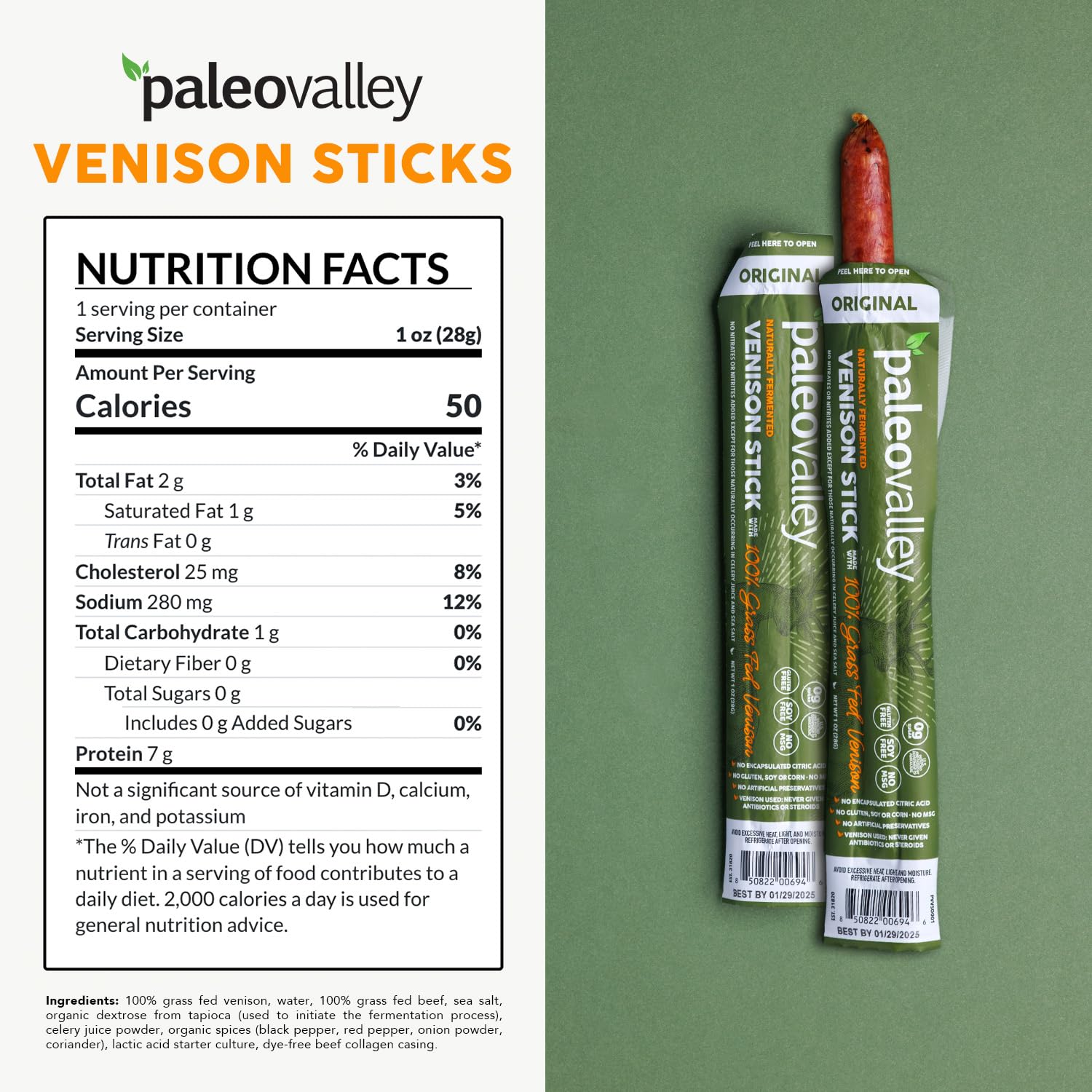 Paleovalley 100% Grass Fed Venison Sticks – 10 Pack – Keto-Friendly, High Protein, Low-Calorie Snack – Omega-3 Rich, Gluten-Free, Nitrate-Free, Naturally Flavored – Healthy On-the-Go Meat Snack Paleovalley buy supplements canada