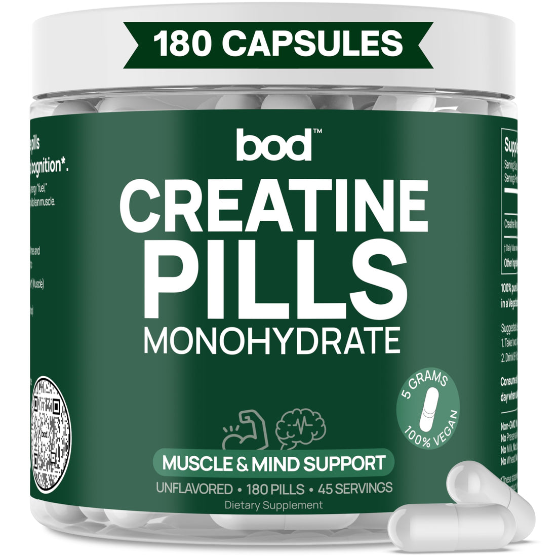 BOD Creatine Monohydrate Capsules – 45 Servings (4 Capsules = 5 g) – Ultra-Pure 200 Mesh Creatine Monohydrate – Strength, Power, Muscle Growth & Recovery Bod buy supplements canada