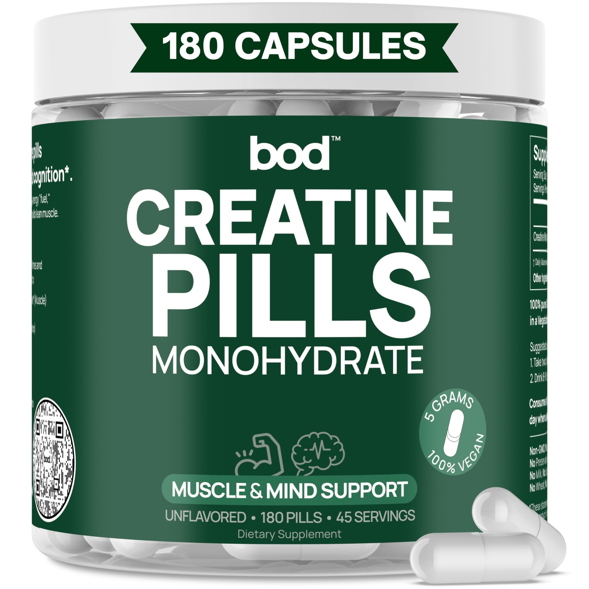 BOD Creatine Monohydrate Capsules – 45 Servings (4 Capsules = 5 g) – Ultra-Pure 200 Mesh Creatine Monohydrate – Strength, Power, Muscle Growth & Recovery Bod buy supplements canada