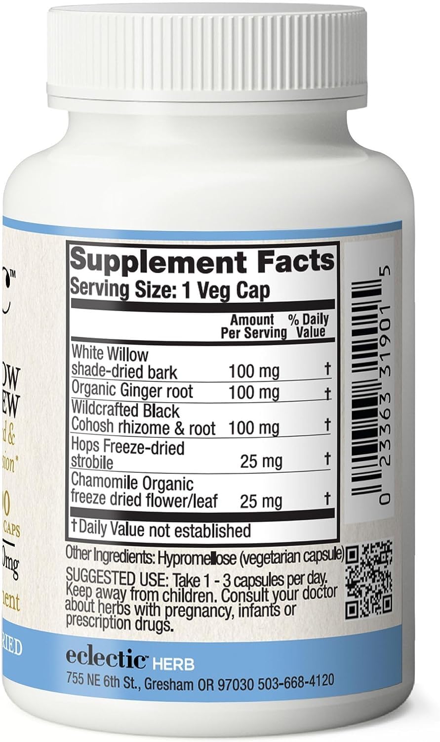 Eclectic Institute Raw Fresh Freeze-Dried Non-GMO White Willow - Feverfew | Support Body's Response to Occasional Pain | 90 CT (350 mg) ECLECTIC INSTITUTE buy supplements canada