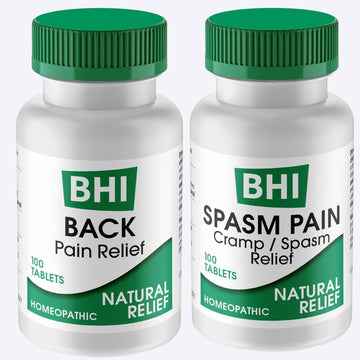 BHI Pain & Spasm Bundle BHI Back Homeopathic Support for Back Pain (100 Tablets) +BHI Spasm, Natural Relief for Cramps & Spasms, Homeopathic Medicine (100 Tablets) MediNatura buy supplements canada