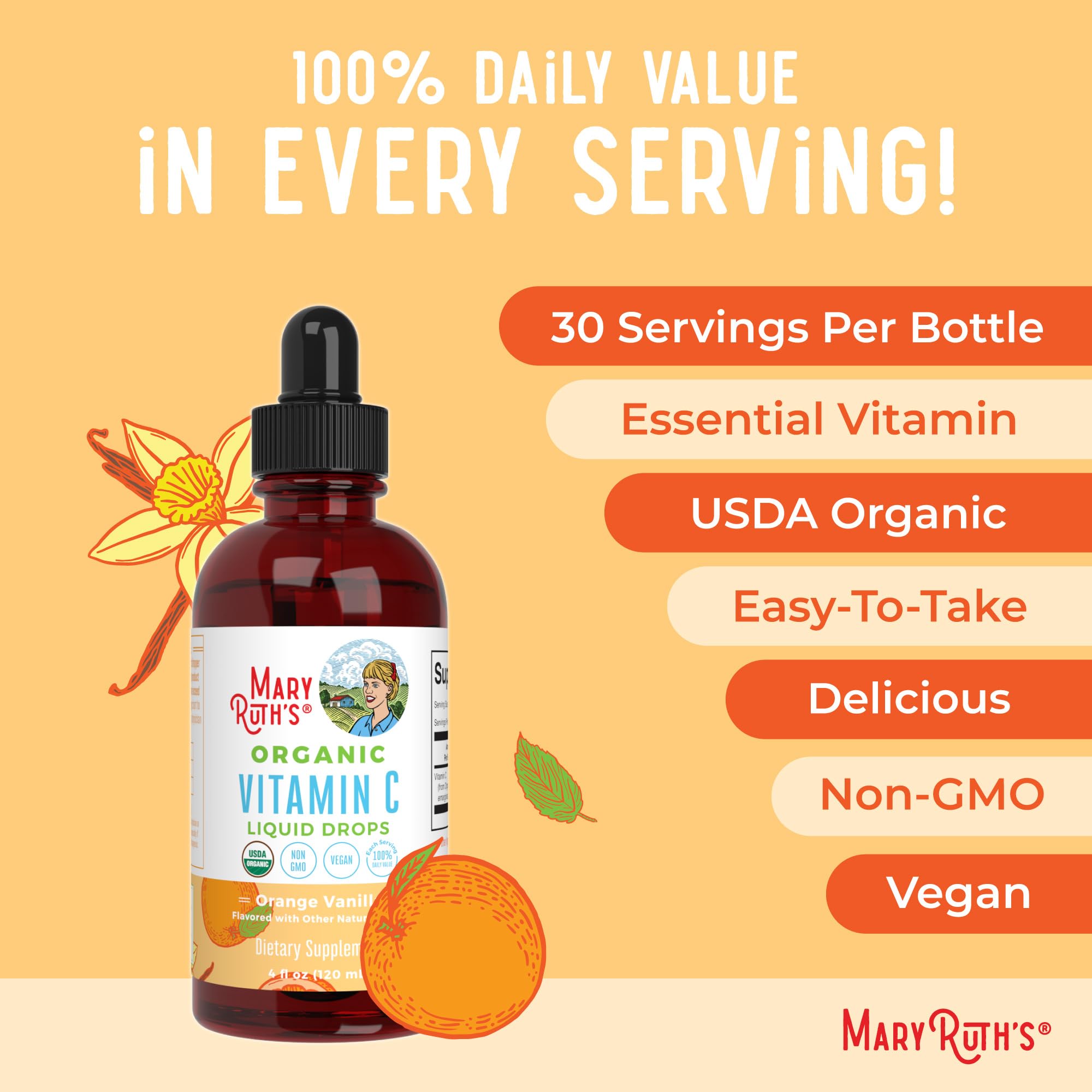 MaryRuth Organics Organic Vitamin C Supplement | Liquid Vitamin C Liquid Drops for Adults & Kids | Immune Support Supplement for Overall Health | Vegan | Non-GMO | Gluten Free | 4 Fl Oz MARYRUTH'S buy supplements canada