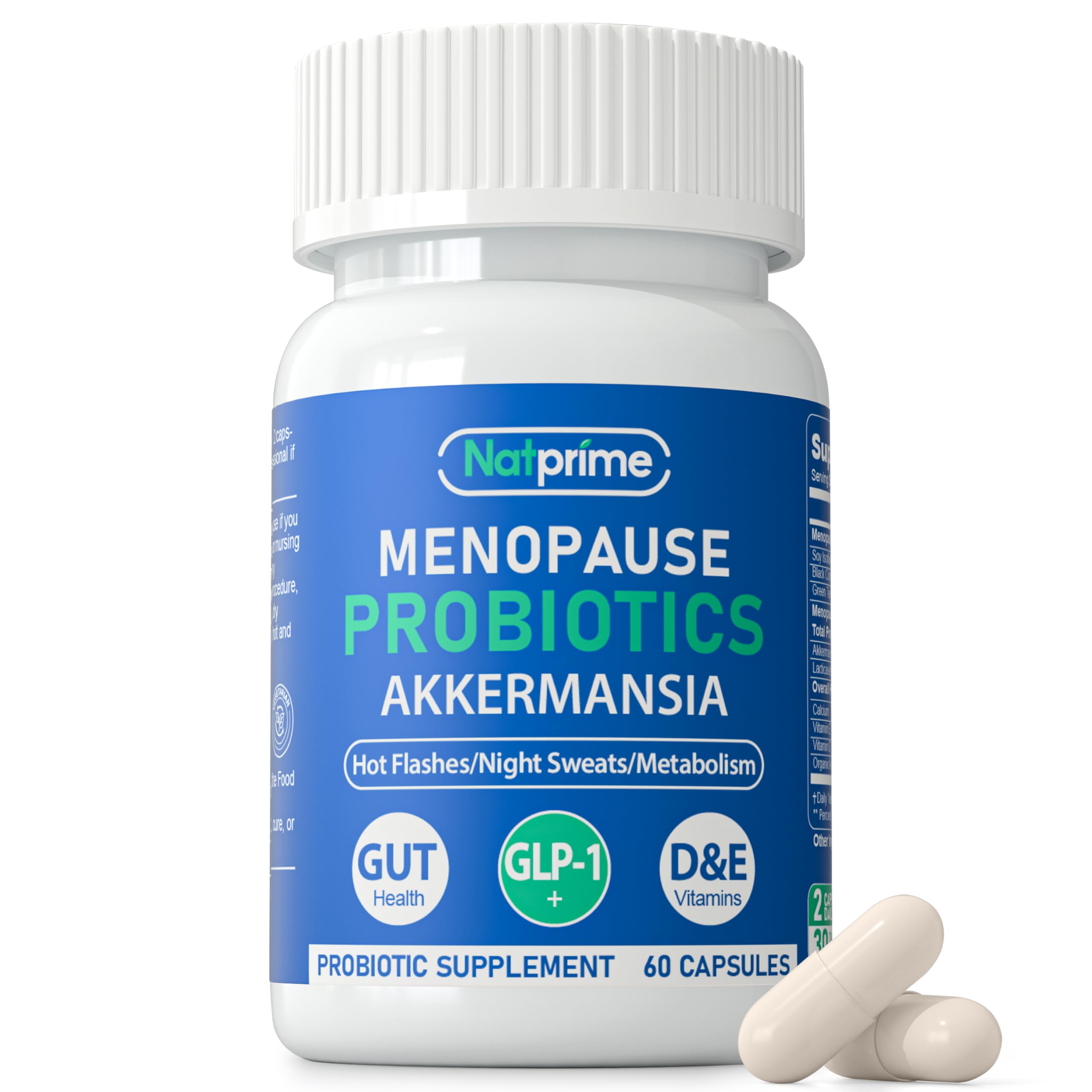 Natprime Menopause Supplements for Women - 60 Billion CFU Akkermansia Probiotic for Hormonal Balance, Night Sweats, Hot Flashes Relief, Gut Health, Mood Support & URO Viginal probiotic - 60 Ct 30 Day Natprime buy supplements canada