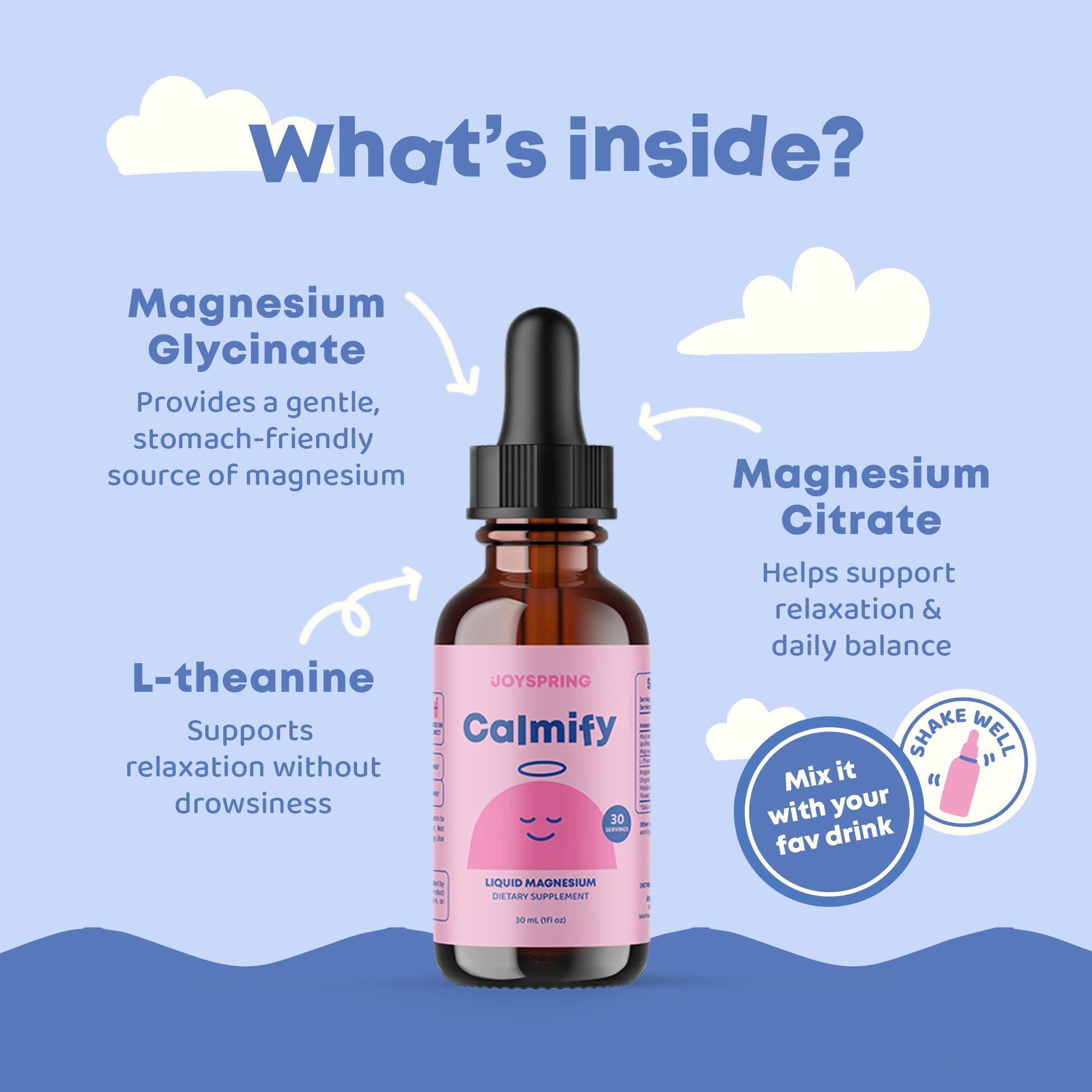 JoySpring Calmify Magnesium Glycinate for Kids | Liquid Magnesium with L-Theanine Supplement | Chamomile Extract & Passion Flower Extract JoySpring buy supplements canada