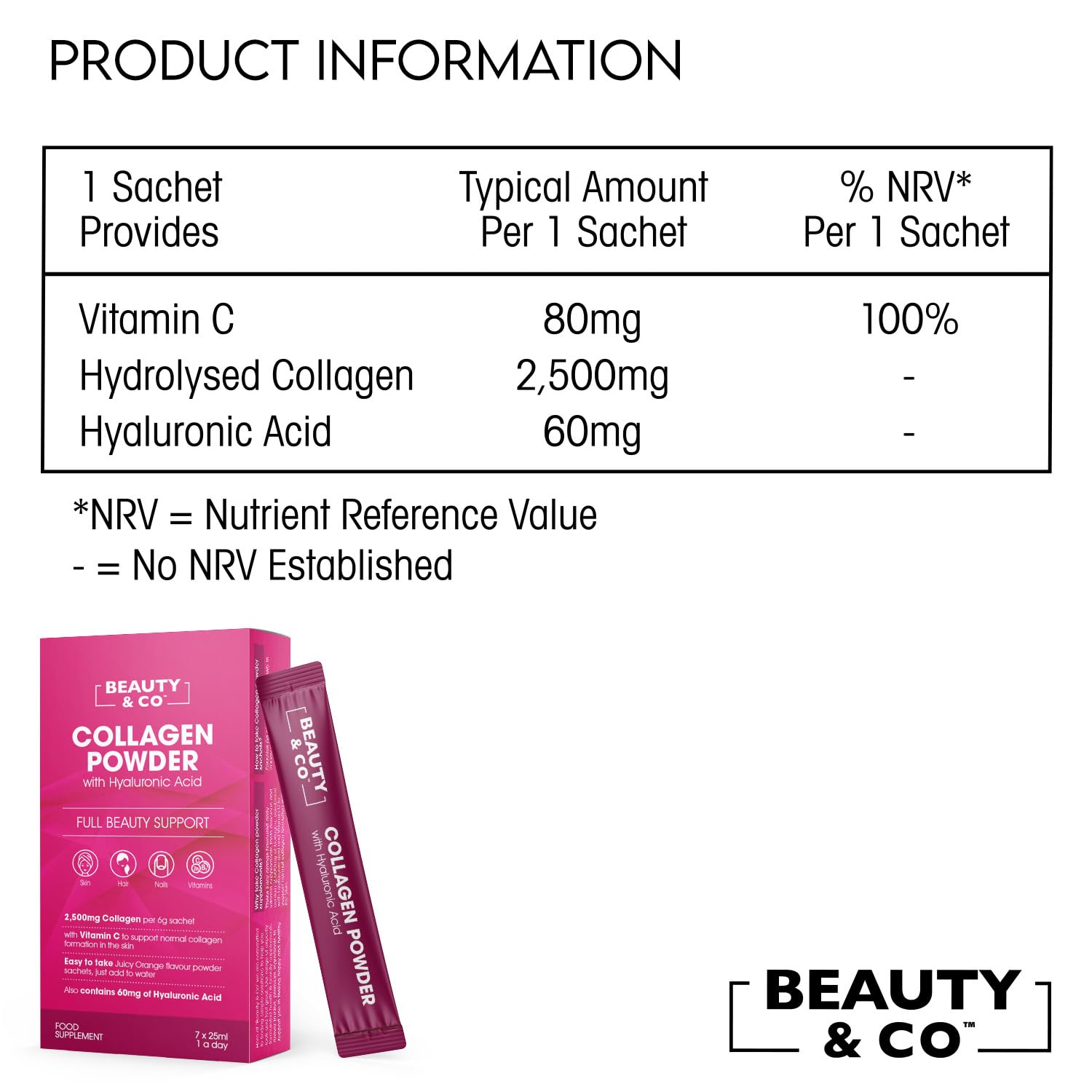 Collagen 2500mg Powder Supplement Boosted with Vitamin C and Hyaluronic Acid (Bovine) Beauty & Co buy supplements canada