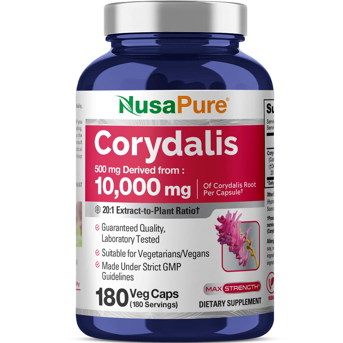 NusaPure Corydalis Root Extract 20:1 - Suitable for Vegetarian/Vegan, Non - GMO - 1000 mg - 180 Capsules NusaPure buy supplements canada