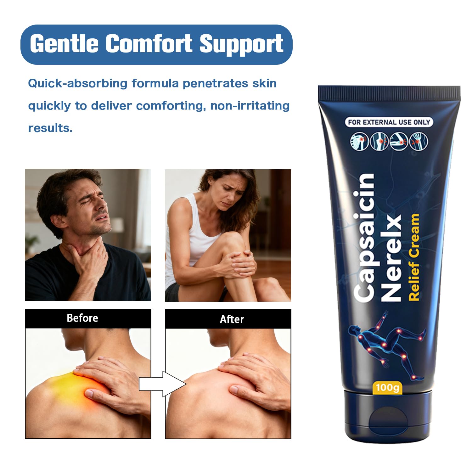 QYGCHUSIN Capsaicin Neuropathy Relief Cream with Arnica, Menthol, MSM & Glucosamine, Soothing Cream for Feet, Hands, Legs, Joints, Waist & Muscles, 100g,1pack QYGCHUSIN buy supplements canada