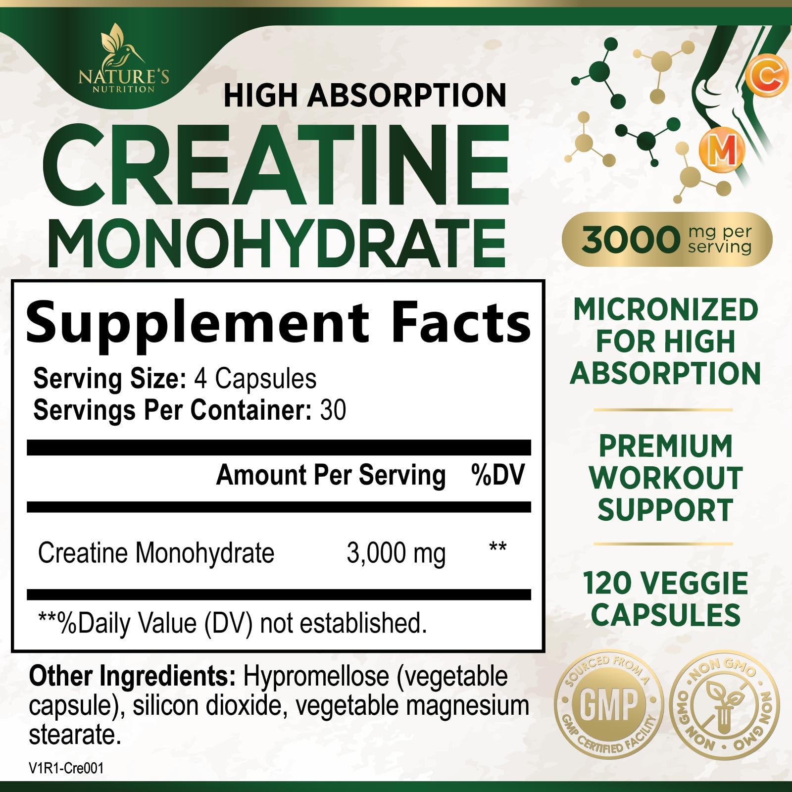Creatine Monohydrate Capsules 3000mg Per Serving – Micronized Creatine Powder - Supports Lean Muscle, Strength, Energy, & Endurance - Nature's Supplement, Non-GMO, Bottled in USA - 120 Capsules Nature's Nutrition buy supplements canada