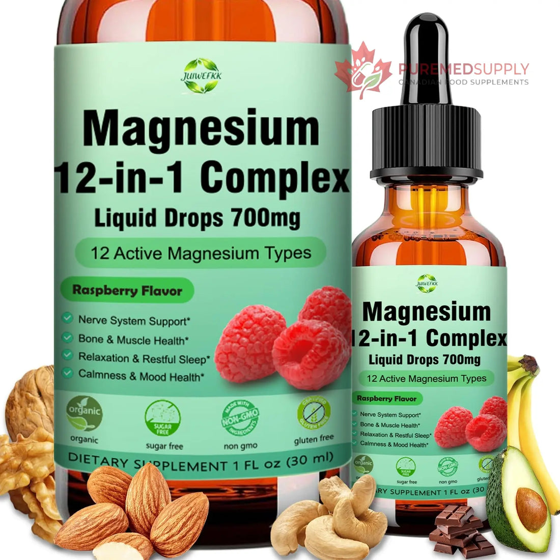 Magnesium 12 in 1 Complex Liquid Drops 700mg, High Absorption Magnesium Glycinate Citrate Malate Taurate & 8 Forms, Magnesium Complex Blend Supplement for Sleep Muscle Nerve Energy Heart Health JUIWEFKK buy supplements canada