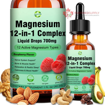 Magnesium 12 in 1 Complex Liquid Drops 700mg, High Absorption Magnesium Glycinate Citrate Malate Taurate & 8 Forms, Magnesium Complex Blend Supplement for Sleep Muscle Nerve Energy Heart Health JUIWEFKK buy supplements canada