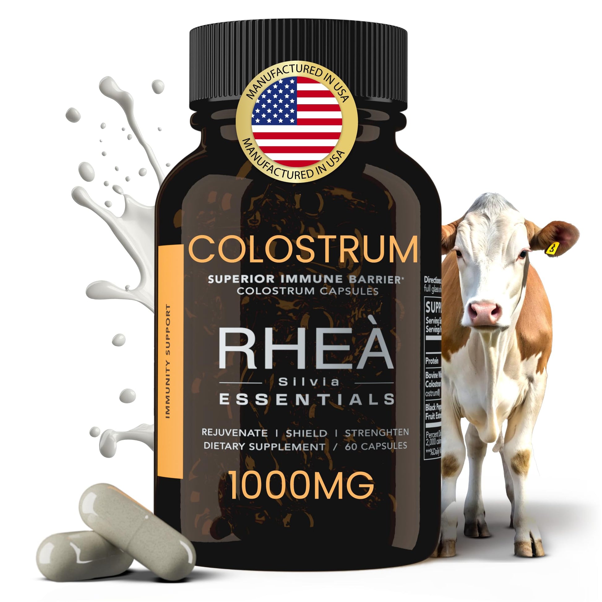 Rhea Bovine Colostrum Supplement for Women, Colostrum Capsules for Gut Health, Digestion, Bloating, Beauty, Immune Support, Bovine Colostrum for Humans, Colostrum Pills (60caps) RHEASILVIA buy supplements canada