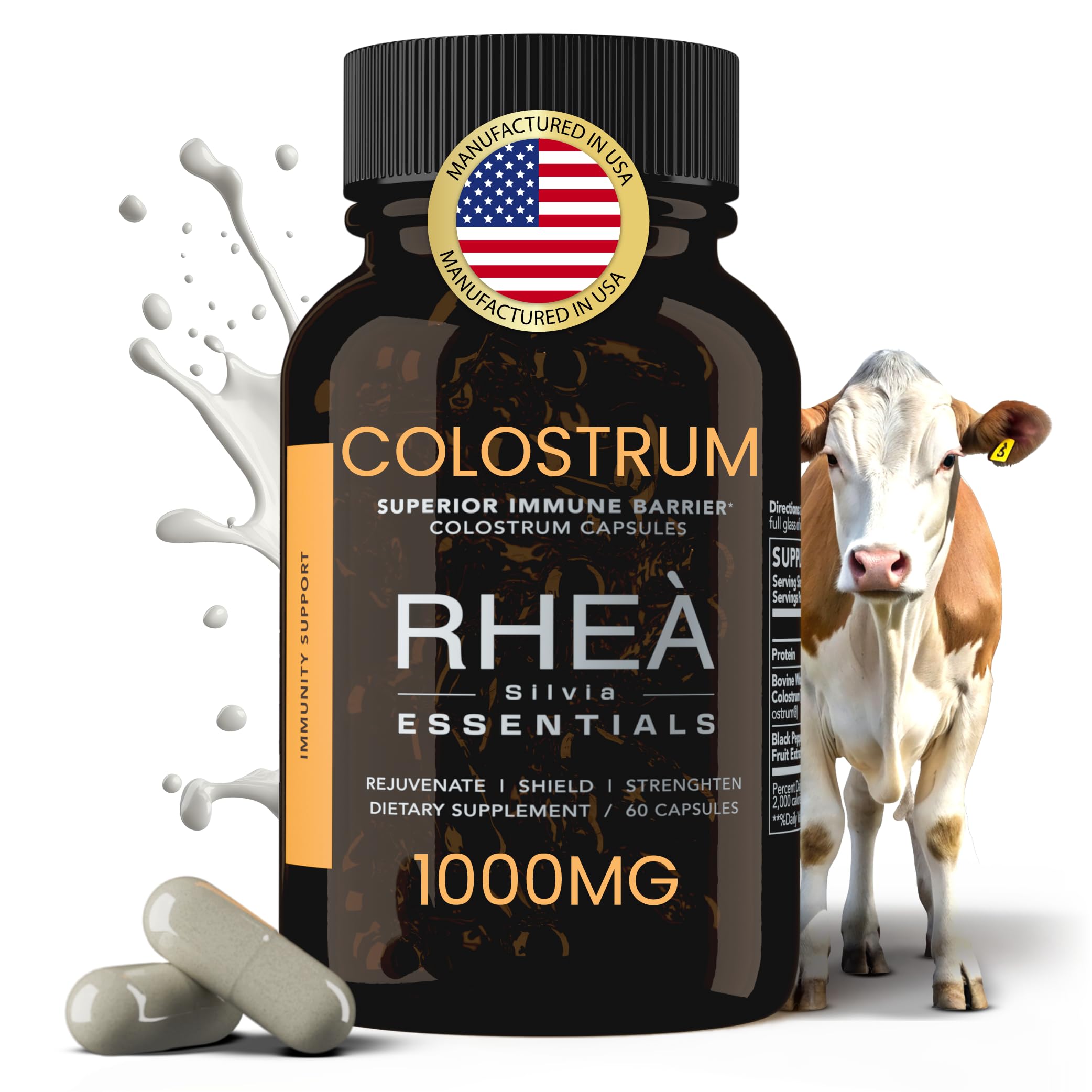 Rhea Bovine Colostrum Supplement for Women, Colostrum Capsules for Gut Health, Digestion, Bloating, Beauty, Immune Support, Bovine Colostrum for Humans, Colostrum Pills (60caps) RHEASILVIA buy supplements canada