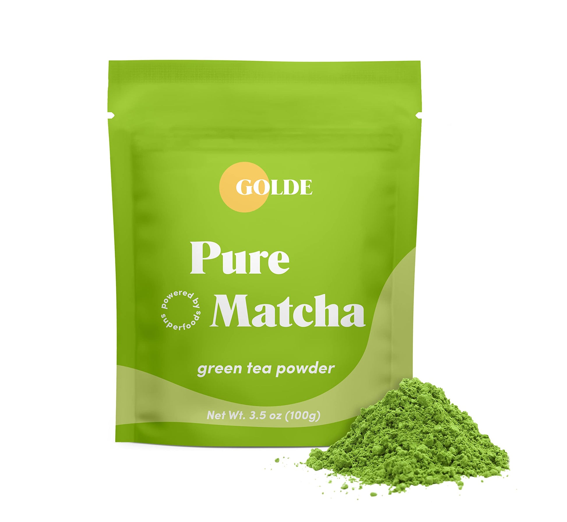 GOLDE - Pure Matcha - Ceremonial Grade Matcha Powder - Green Tea Superfood w/L-Theanine & Antioxidants - 60mg Caffeine - Jitter Free Energy - 100g Pouch GOLDE buy supplements canada