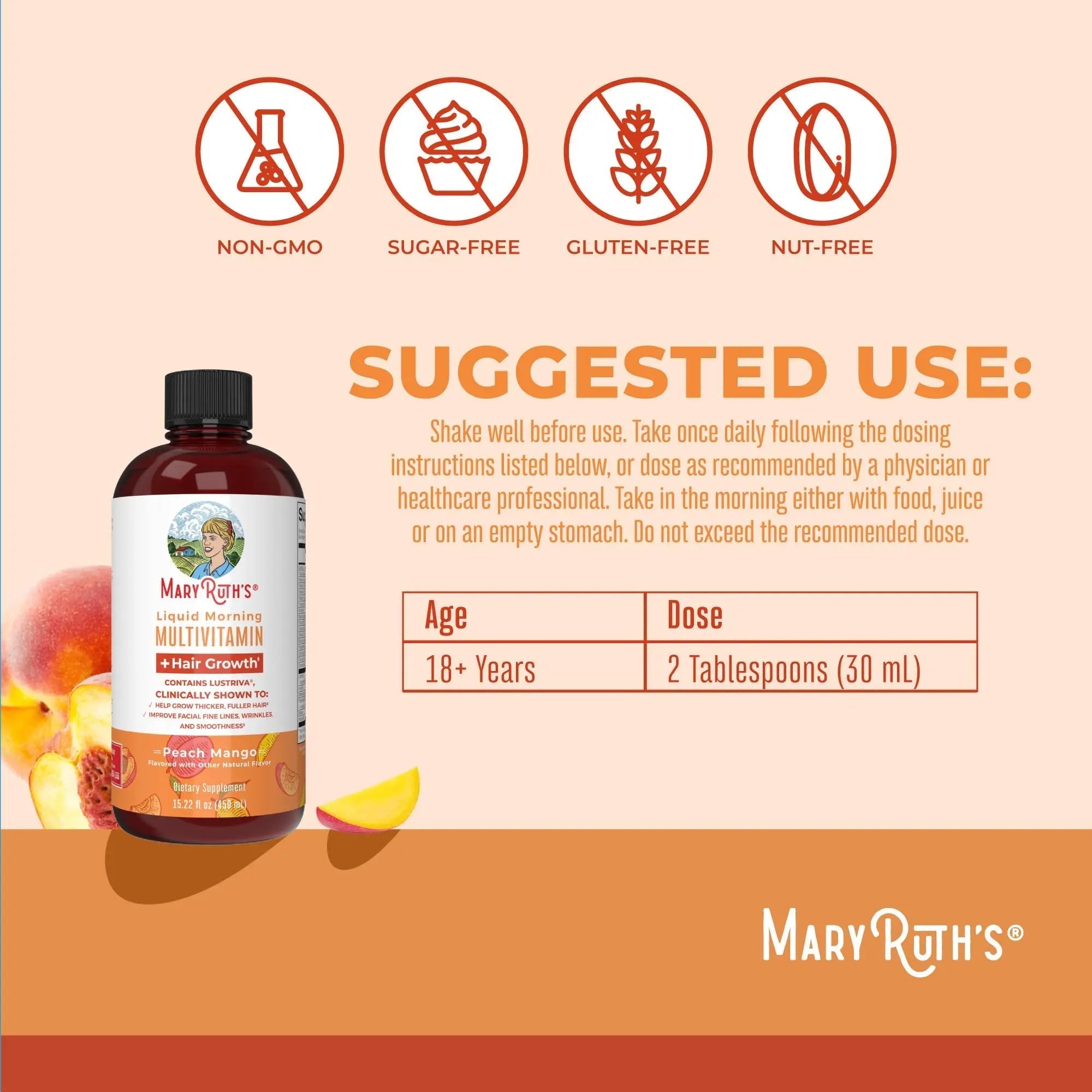 MaryRuth's Morning Multivitamin +Hair Growth (Peach Mango, 15oz), Nighttime Multimineral (Coconut, 15oz) & Probiotic Drops (2oz) | MARYRUTH'S buy supplements canada