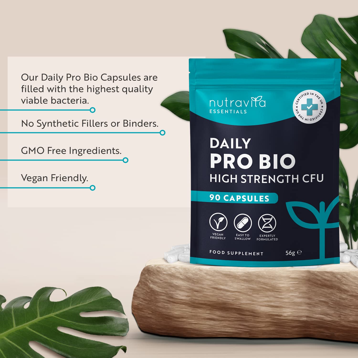 Probiotics for Gut Health - 90 Vegan Capsules (Not Tablets) for Bloating Relief Nutravita buy supplements canada