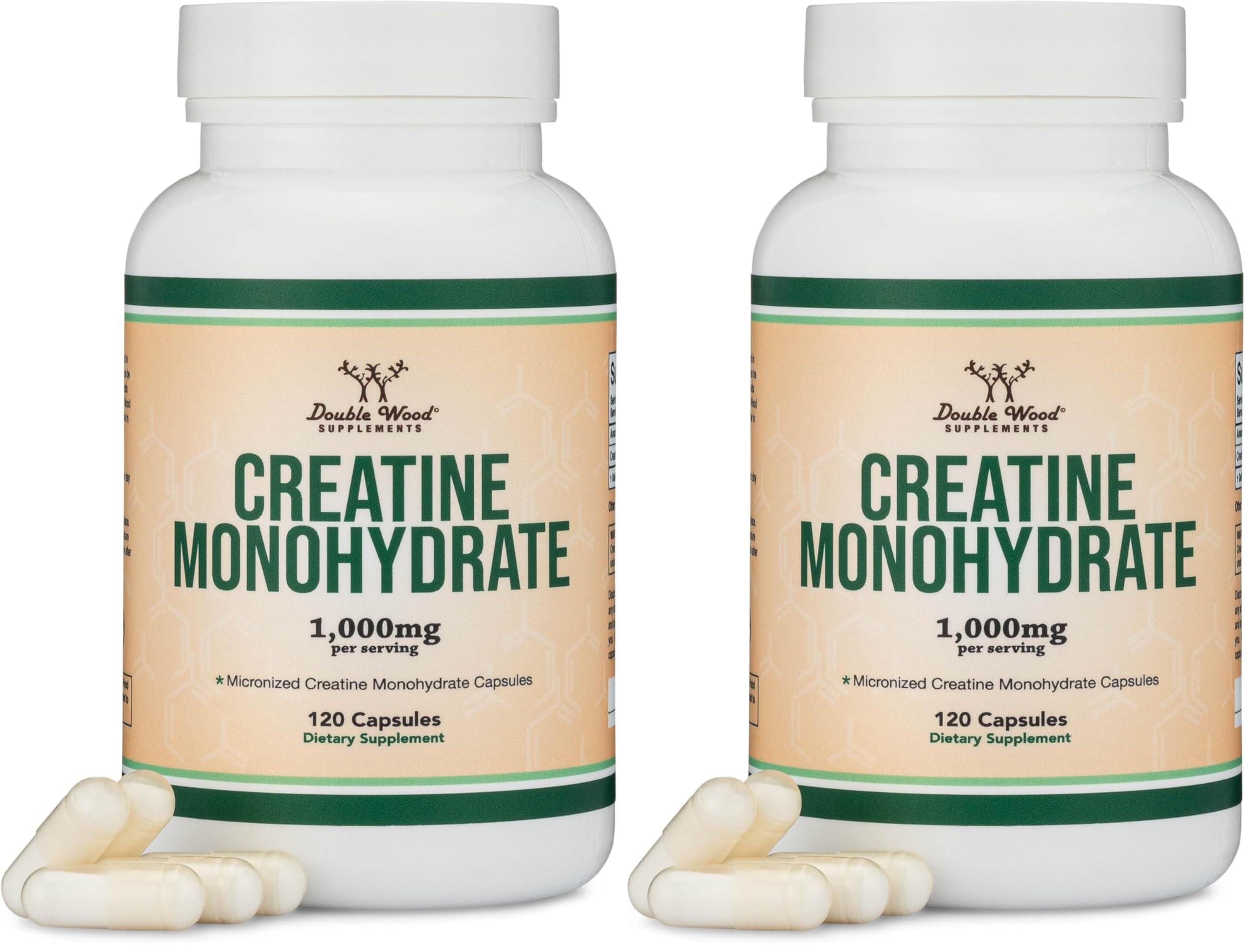 Creatine Monohydrate Capsules - 1g per Serving, 120 Count - No Fillers, Vegan Safe, Non-GMO, Gluten Free by Double Wood (Pack of 2) Double Wood Supplements buy supplements canada