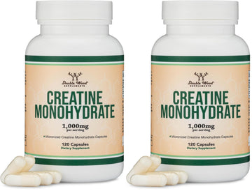 Creatine Monohydrate Capsules - 1g per Serving, 120 Count - No Fillers, Vegan Safe, Non-GMO, Gluten Free by Double Wood (Pack of 2) Double Wood Supplements buy supplements canada