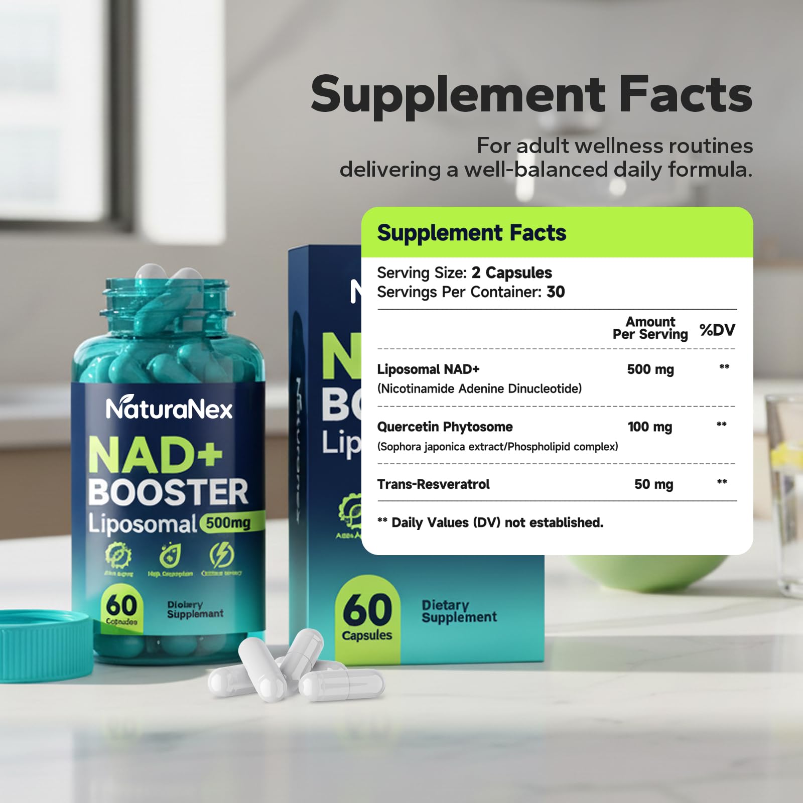 NaturaNex NAD+ Supplement 650mg (60 Capsules), Liposomal NAD+ with Resveratrol & Quercetin, Third-Party Tested, NMN Supplement Alternative NaturaNex buy supplements canada