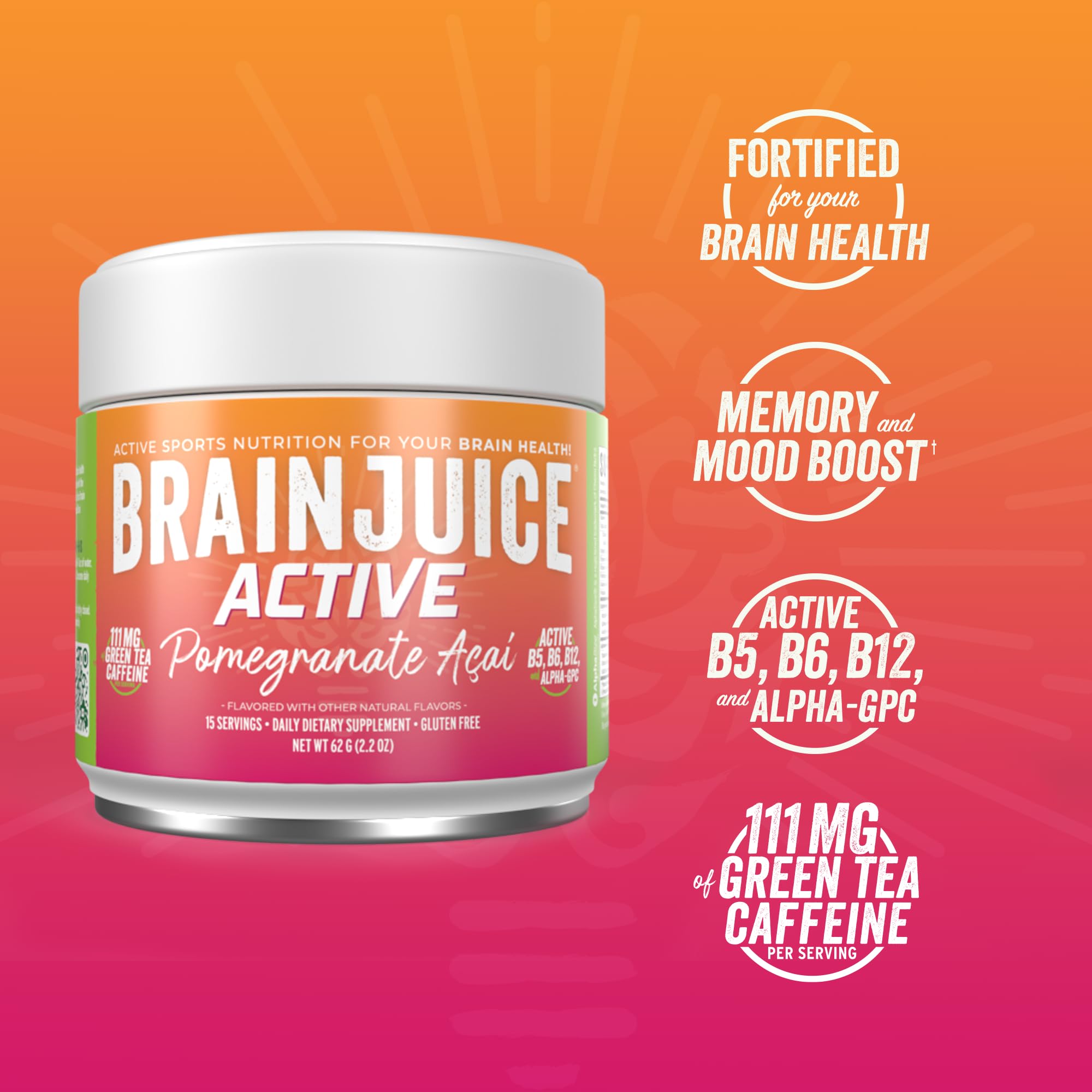 BrainJuice Nootropics Brain Support Supplement, Gluten Free Powder for Energy and Focus, Pre Workout w/Alpha GPC, Vitamin B & Organic Green Tea Extract Caffeine, Active Pomegranate Acai, 15 Servings BrainJuice buy supplements canada