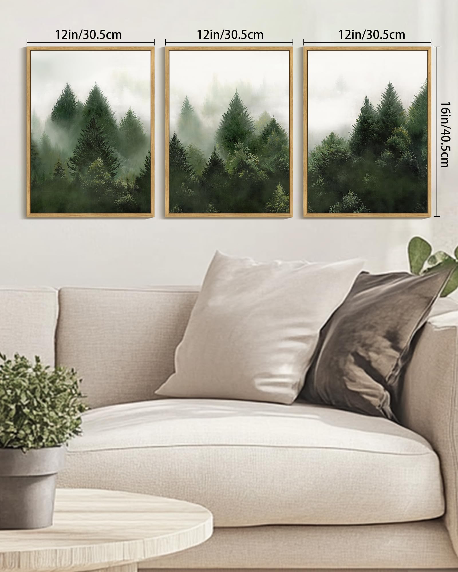 KUVIOKE Morden Green Fog Pine Tree Framed Canvas Wall Art Nature Nordic Forests Artwork Painting Bedroom Decor 12x16in (Natural Framed) KUVIOKE buy supplements canada