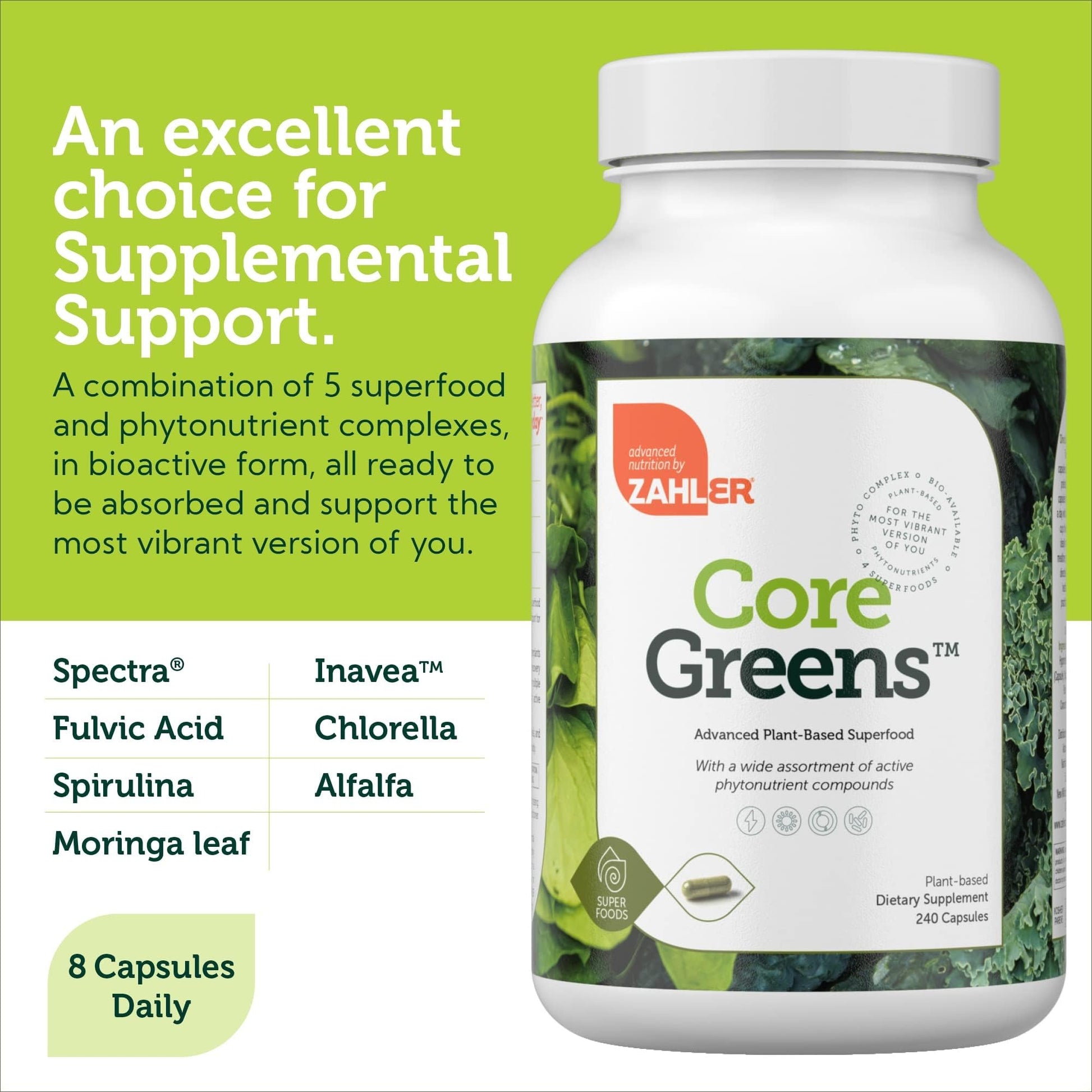 Zahler Core Greens, Superfood Greens Capsules, Super Greens with Spirulina, Chlorella, Spectra Blend and More, Kosher, 240 Capsule (240 Capsules) Zahler buy supplements canada