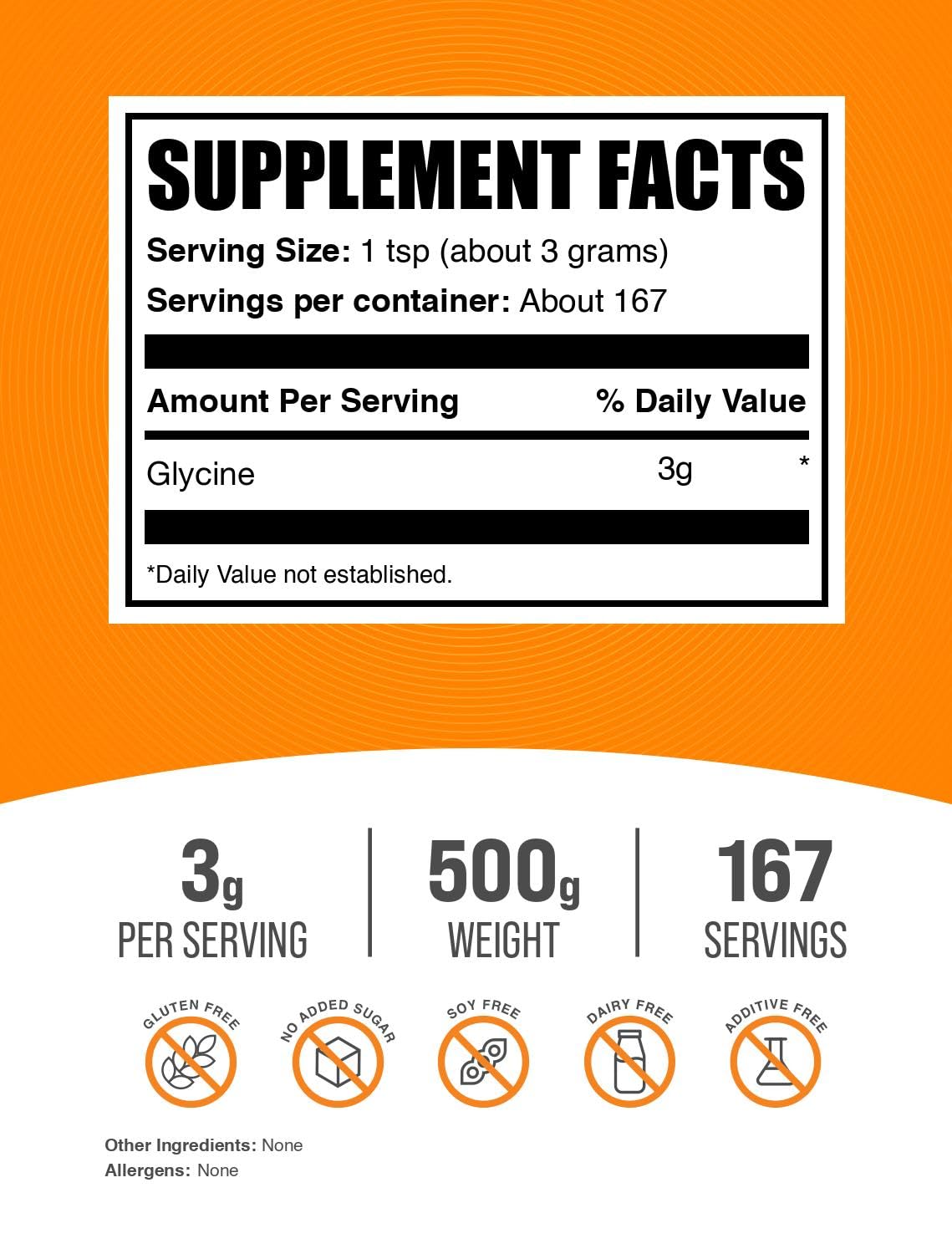BulkSupplements.com Glycine Powder - Glycine Supplements, Amino Acid Supplement - Unflavored & Gluten Free, 3g per Serving, 500g (1.1 lbs) (Pack of 1) BulkSupplements buy supplements canada