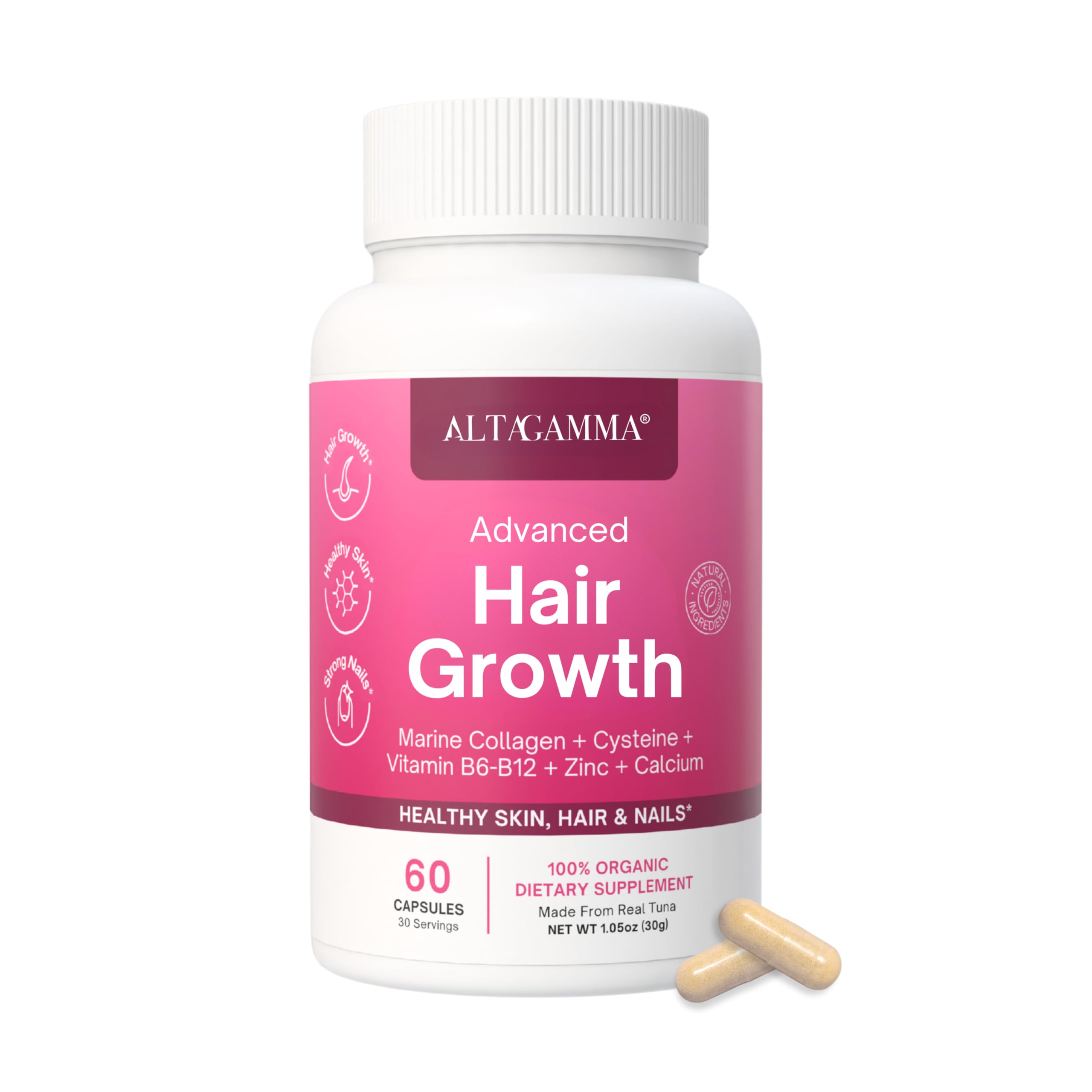 ALTAGAMMA Hair Growth Supplements - Nourishes Thinning, Strengthen Nails & Skin & Combat Hair Loss - Hair Growth Vitamins for Women & Men with Marine Collagen Peptides, 60 Capsules | 30 Day Supply ALTAGAMMA buy supplements canada