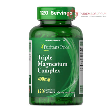 Puritan's Pride Triple Magnesium Complex with Magnesium Oxide, Aspartate, and Citrate 400mg, Dietary Supplement for Muscle, Heart, Nerve, and Bone Support, 120 Rapid Release Capsules Puritan's Pride buy supplements canada