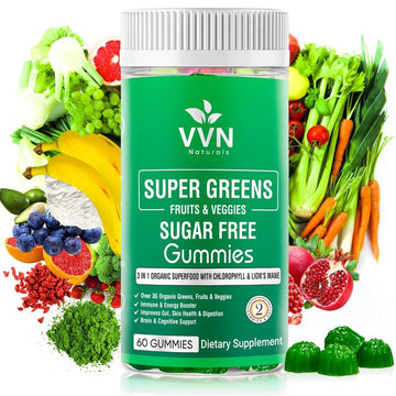 Sugar-Free Real Organic Fruits, Super Greens and Veggies Gummies | 35+ Nutritious & Healthy Greens, Fruits, and Vegetables for Improved Immunity, Skin Health & Energy Boost|60 Vegan Gummies VVN Naturals buy supplements canada