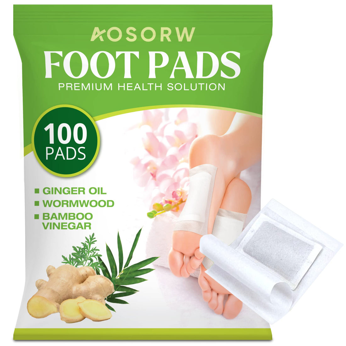 AOSORW 100 Pack Foot Pads, Ginger Oil Bamboo Charcoal Foot Pads, Foot Care Patch AOSORW buy supplements canada