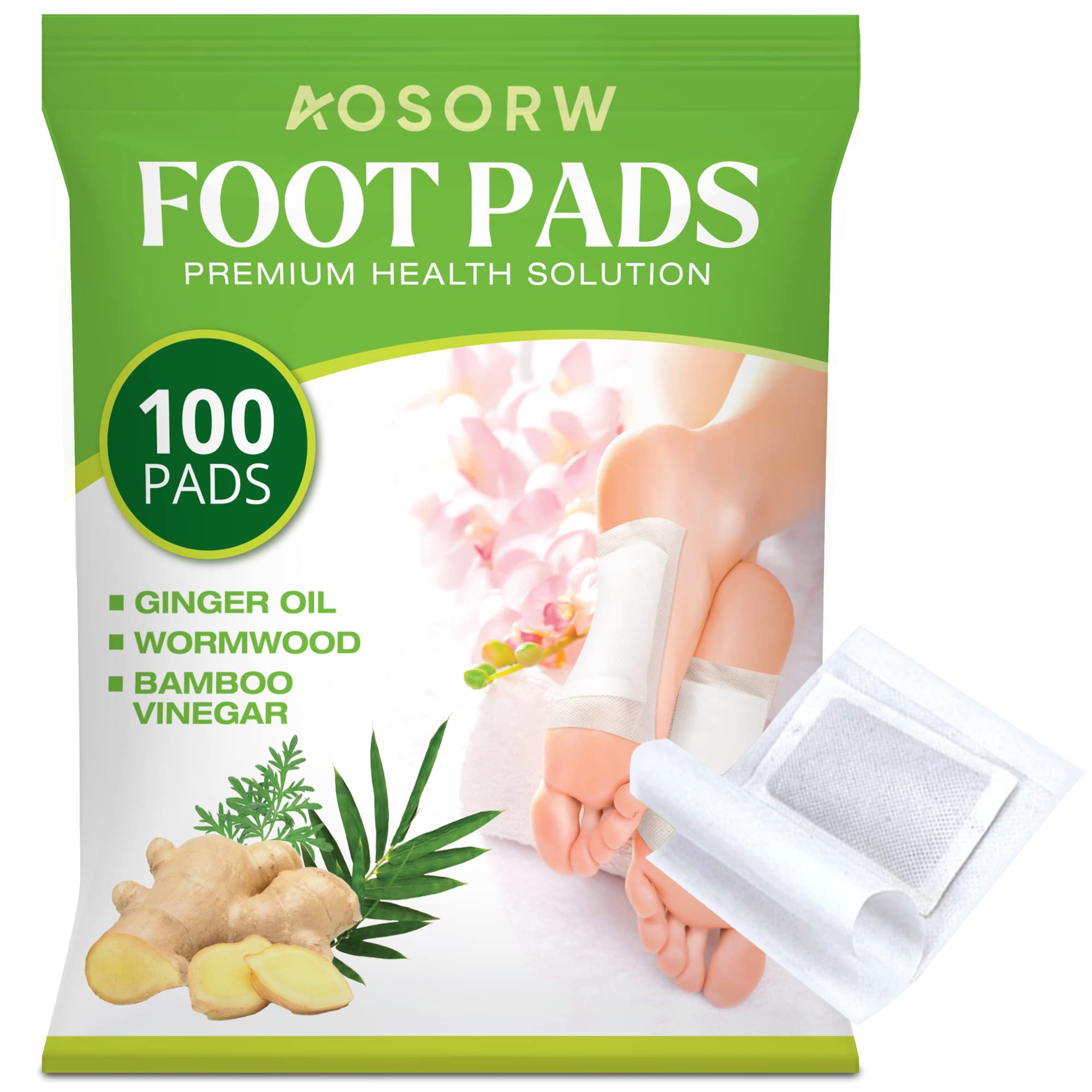 AOSORW 100 Pack Foot Pads, Ginger Oil Bamboo Charcoal Foot Pads, Foot Care Patch AOSORW buy supplements canada