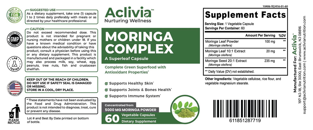 Aclivia - Moringa Complex - Maximum Strength Moringa Oleifera Leaf & Seed Supplement - Superfood Capsules with Antioxidant Properties - 5000mg - 60 Capsules Aclivia buy supplements canada