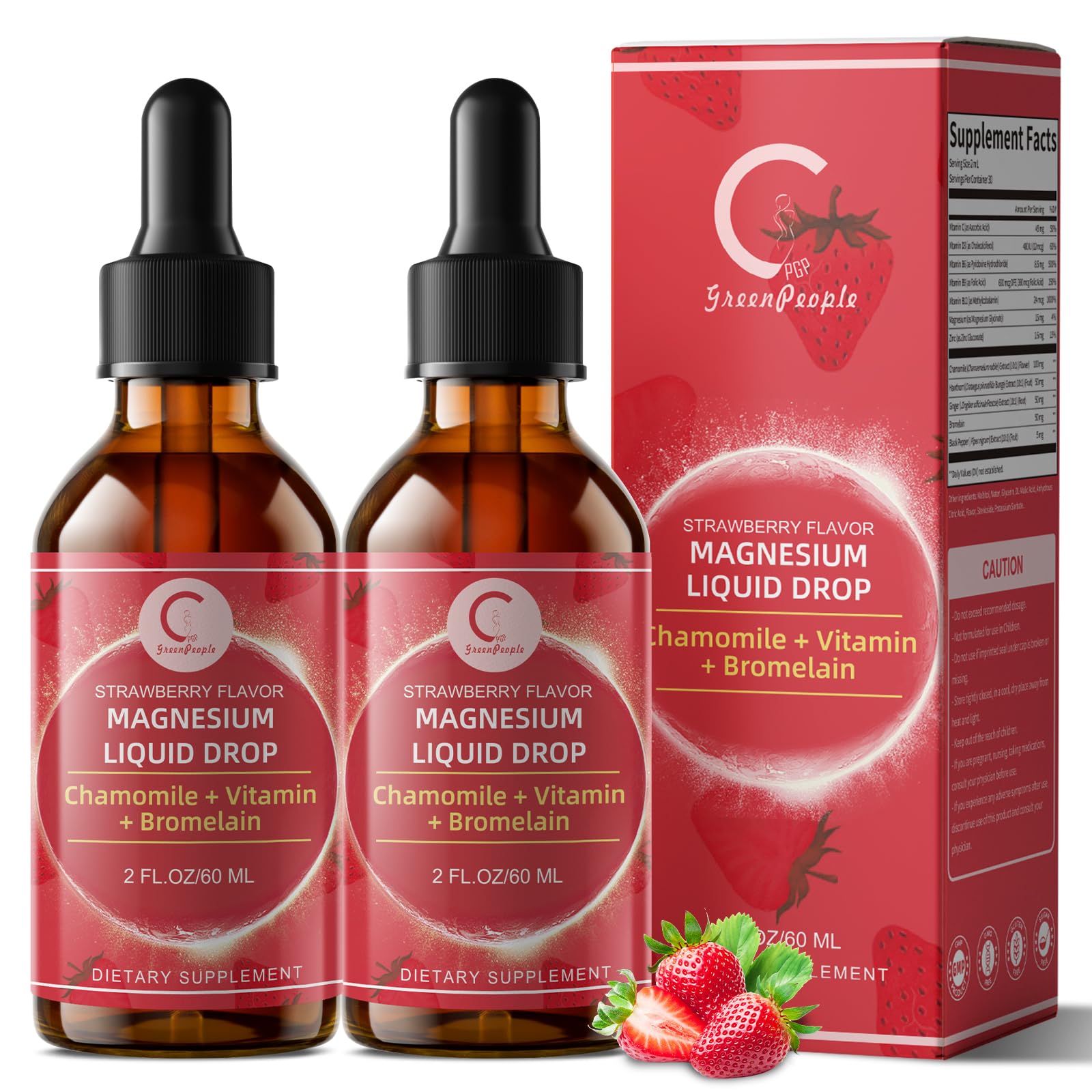 (2 Pack) Magnesium Glycinate Liquid with Chamomile, Hawthorn & Ginger for Stress Relief and Digestive Comfort, Fast Absorption, Non-GMO, Vegan Formula, Sugar Free, Strawberry Flavor, 4 Fl OZ GPGP GreenPeople buy supplements canada