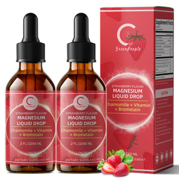 (2 Pack) Magnesium Glycinate Liquid with Chamomile, Hawthorn & Ginger for Stress Relief and Digestive Comfort, Fast Absorption, Non-GMO, Vegan Formula, Sugar Free, Strawberry Flavor, 4 Fl OZ GPGP GreenPeople buy supplements canada