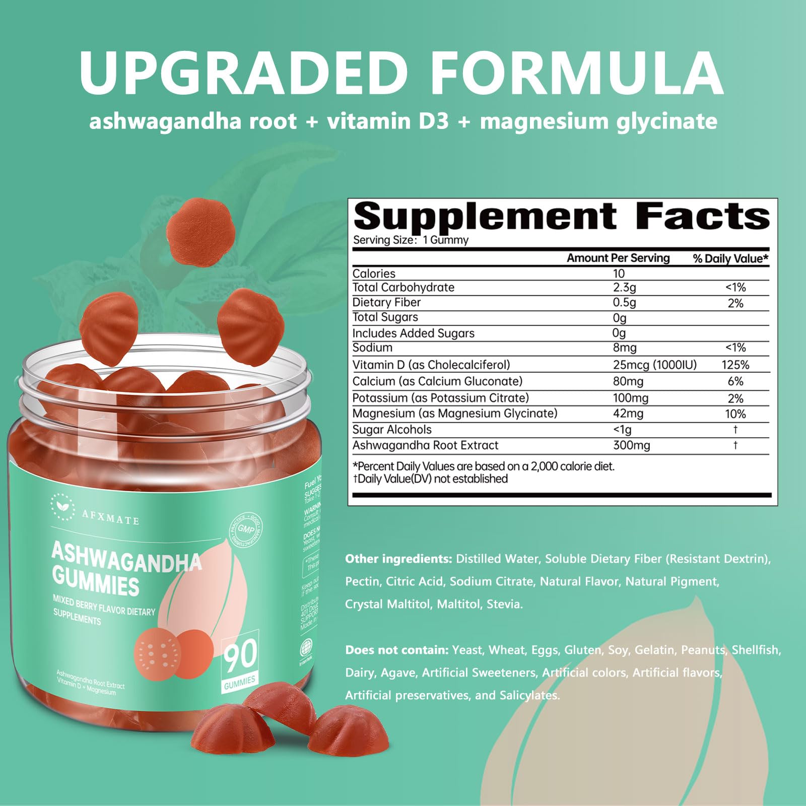 AFXMATE Ashwagandha Gummies for Women Sugar Free, Men's Ashwagandha Supplement Gummy with Vitamin D Magnesium Vegan (90 Counts) AFXMATE buy supplements canada