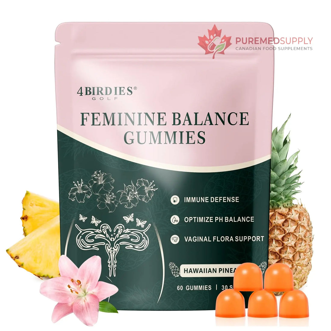 4 BIRDIES GOLF Premium Feminine Balance Gummies for Women's Health, Hawaiian Pineapple Gummies for Women Vaginal Probiotic & pH Balance Support - Vegan - Healthy Odor - Gluten-Free - 60 Count 4 BIRDIES GOLF buy supplements canada