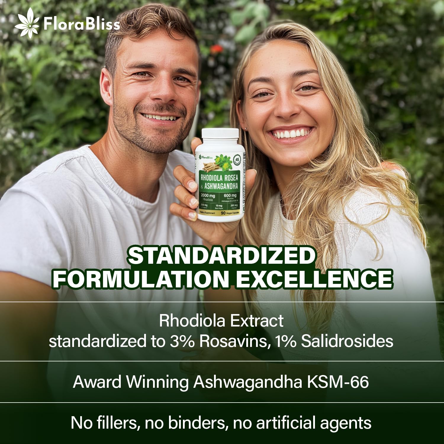 FloraBliss Rhodiola Rosea with Ashwagandha KSM-66, L-Theanine, Holy Basil & Black Pepper - 90 High Potency Vegan Capsules - 45-Day Supply FloraBliss buy supplements canada