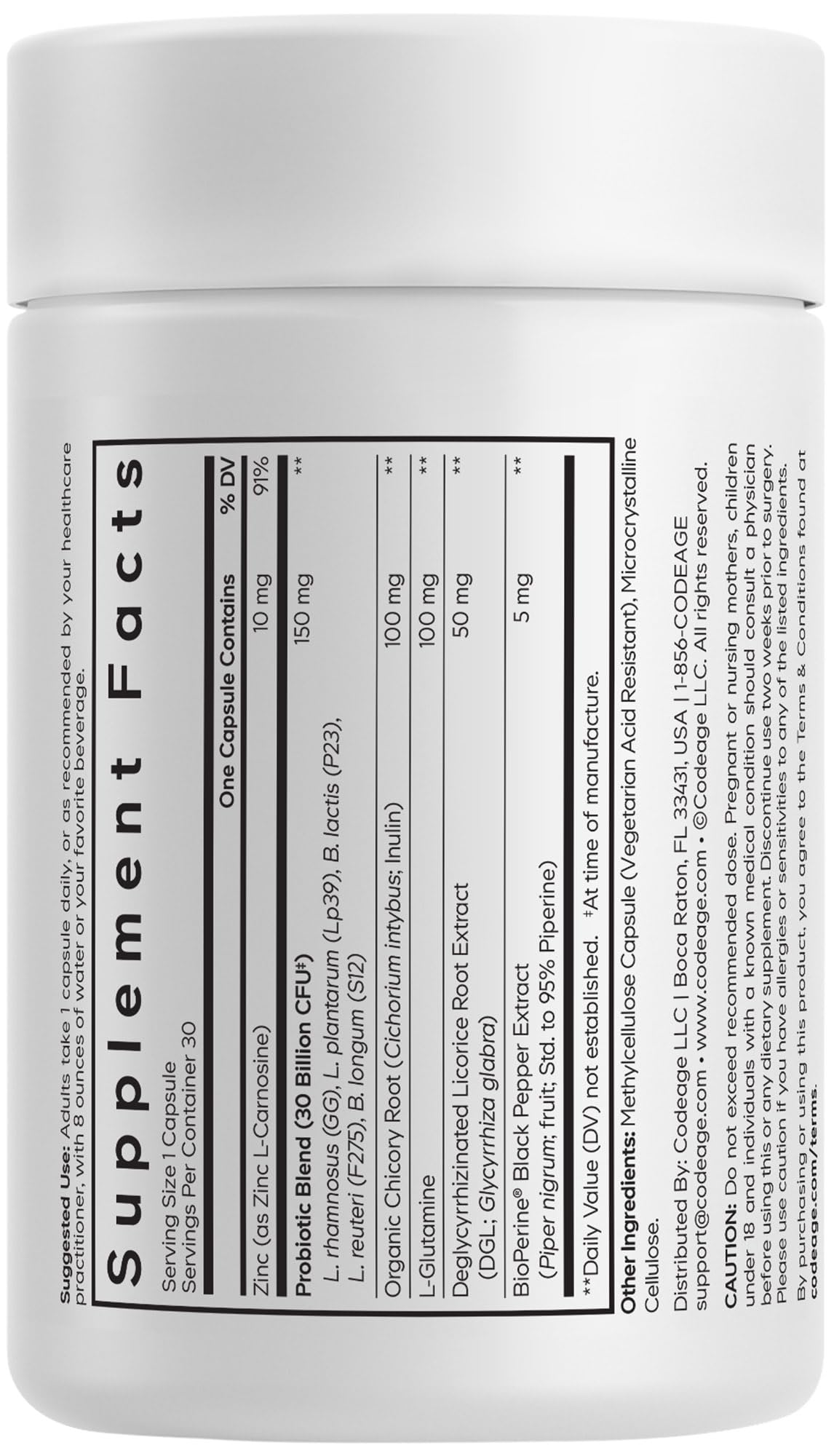 Codeage Daily Synbiotic Supplement - Prebiotics, Lactobacillus & Bifidobacterium Probiotics, L-Glutamine, Zinc L-Carnosine, DGL, Synbiotic Probiotic, BioPerine - Shelf-Stable - 30 Capsules Codeage buy supplements canada