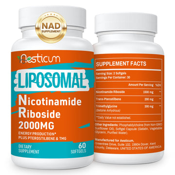 Aesticum 2000 MG Nicotinamide Riboside, NMNH Supplement Alternative, Liposomal Nicotinamide Riboside Supplement with TMG & Pterostilbene - NAD*, Energy, Focus, Immunity, Age Resist - 120 Softgels Aesticum buy supplements canada