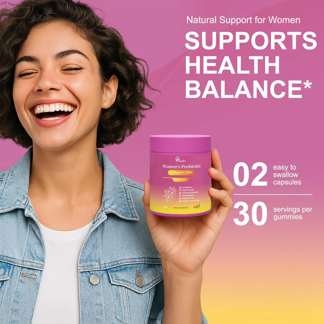 Her Juicy Women's Probiotic Gummies: Supports Women’s Wellness & pH Balance, Clean Vegan, Pineapple Flavor, Prebiotics & Lactobacillus Blend, with Slippery Elm, Gut Health & Immune Defense, 60 Gummies Heawdra buy supplements canada