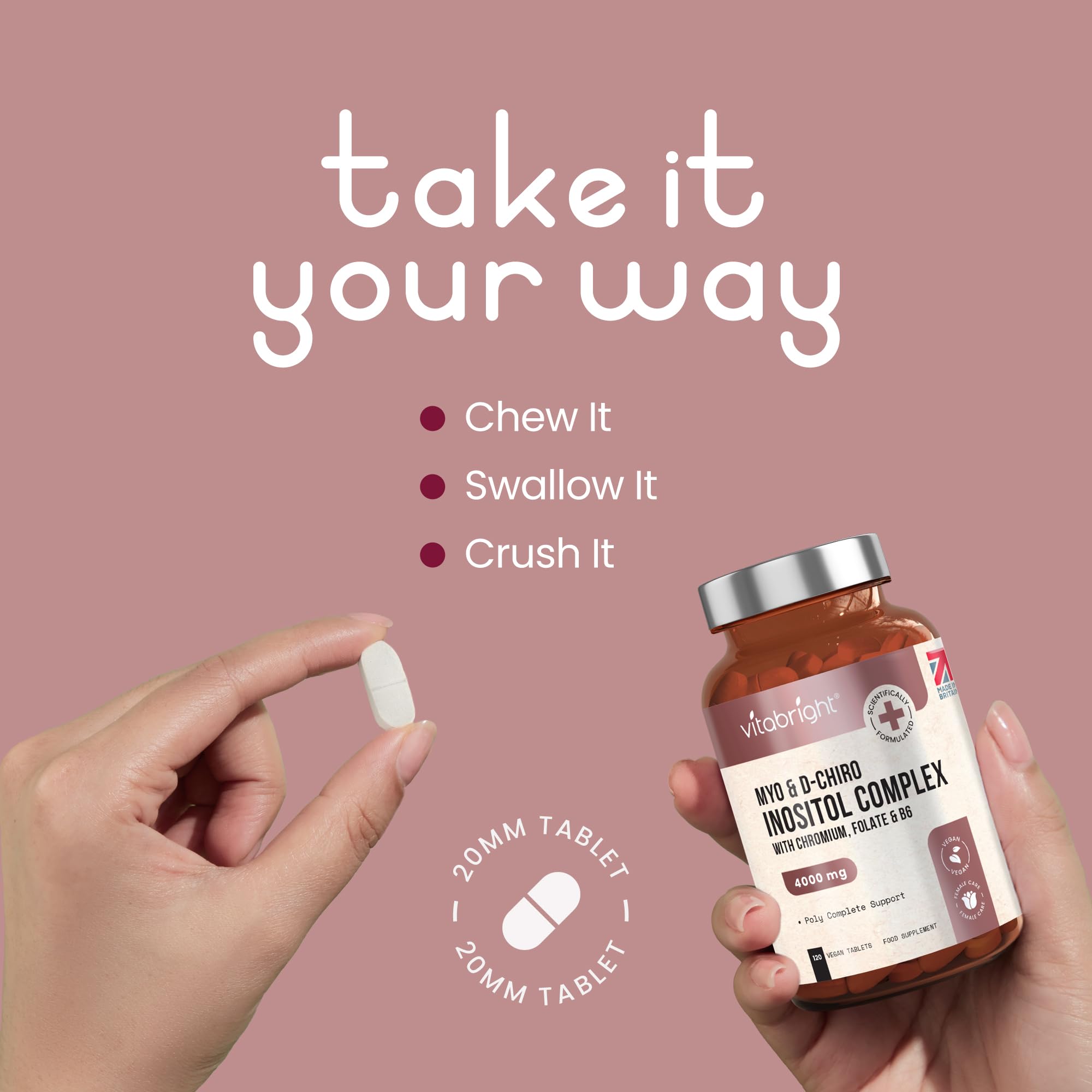 Myo and D-Chiro Inositol Complex - 4000mg per 4 Tablets - 120 Tablets (30 Day Supply) VitaBright buy supplements canada