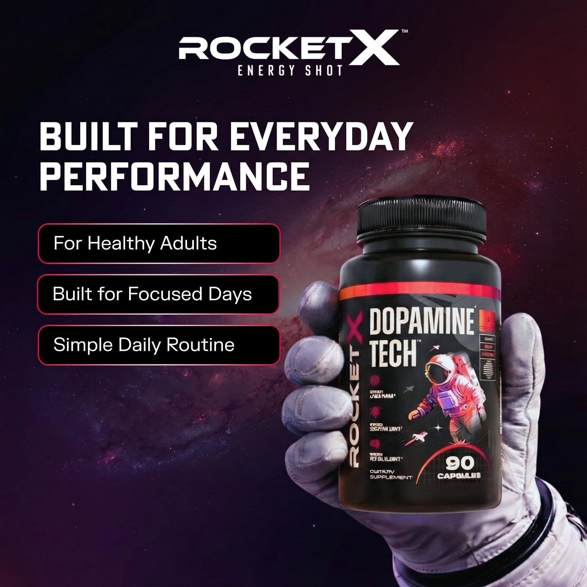 RocketX Dopamine Tech Brain Food Supplement, with L-Tyrosine and B Vitamins for Focus, Mental Clarity and Cognitive Drive, Vegan Capsules, 90 Capsules RocketX Energy buy supplements canada