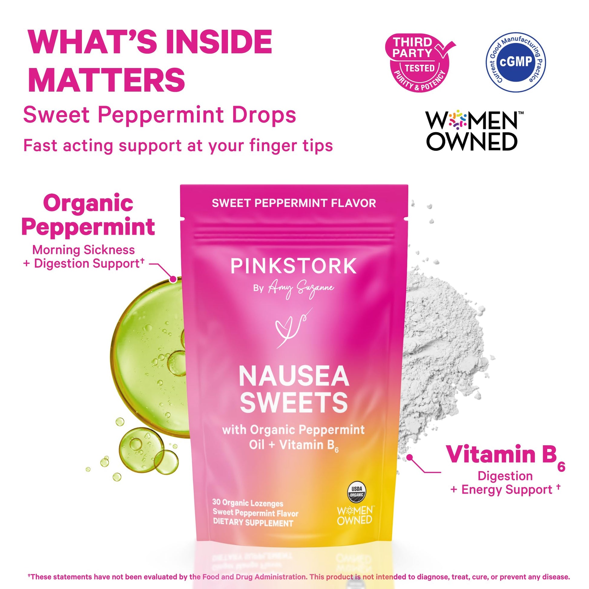 Pink Stork Organic Peppermint Sweets for Morning Sickness and Motion Sickness Support, Added Vitamin B6, 1st Trimester Pregnancy Must Haves - 30 Wrapped Peppermint Candies Pink Stork buy supplements canada