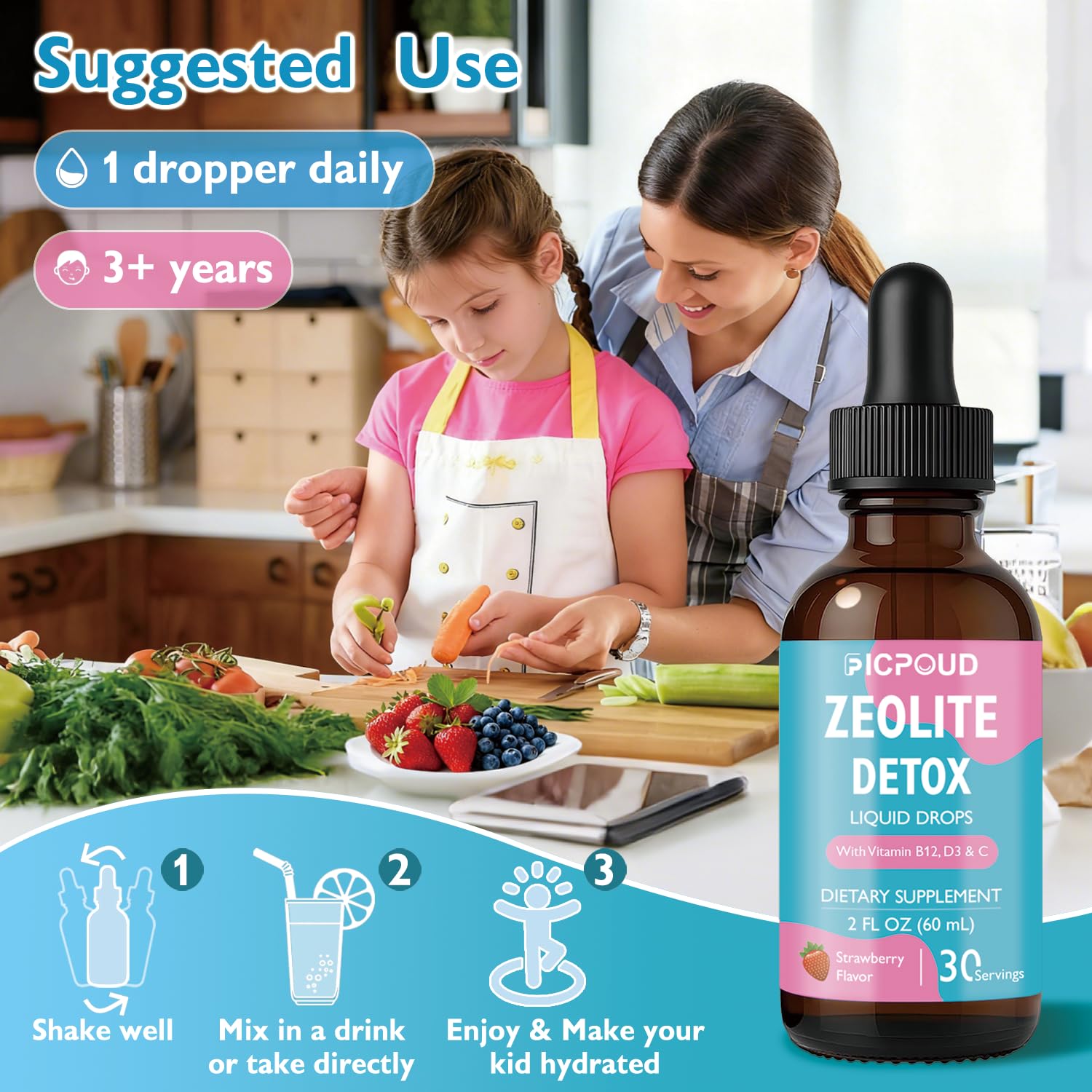 Ficpoud Zeolite Detox for Kids & Adults – Pure Zeolite clinoptilolite Liquid Drops with Vitamin B12, C & D3 – Gentle Daily Cleanse for Gut, Immune, Energy & Speech Support, Strawberry Flavor, 2 Fl Oz Ficpoud buy supplements canada