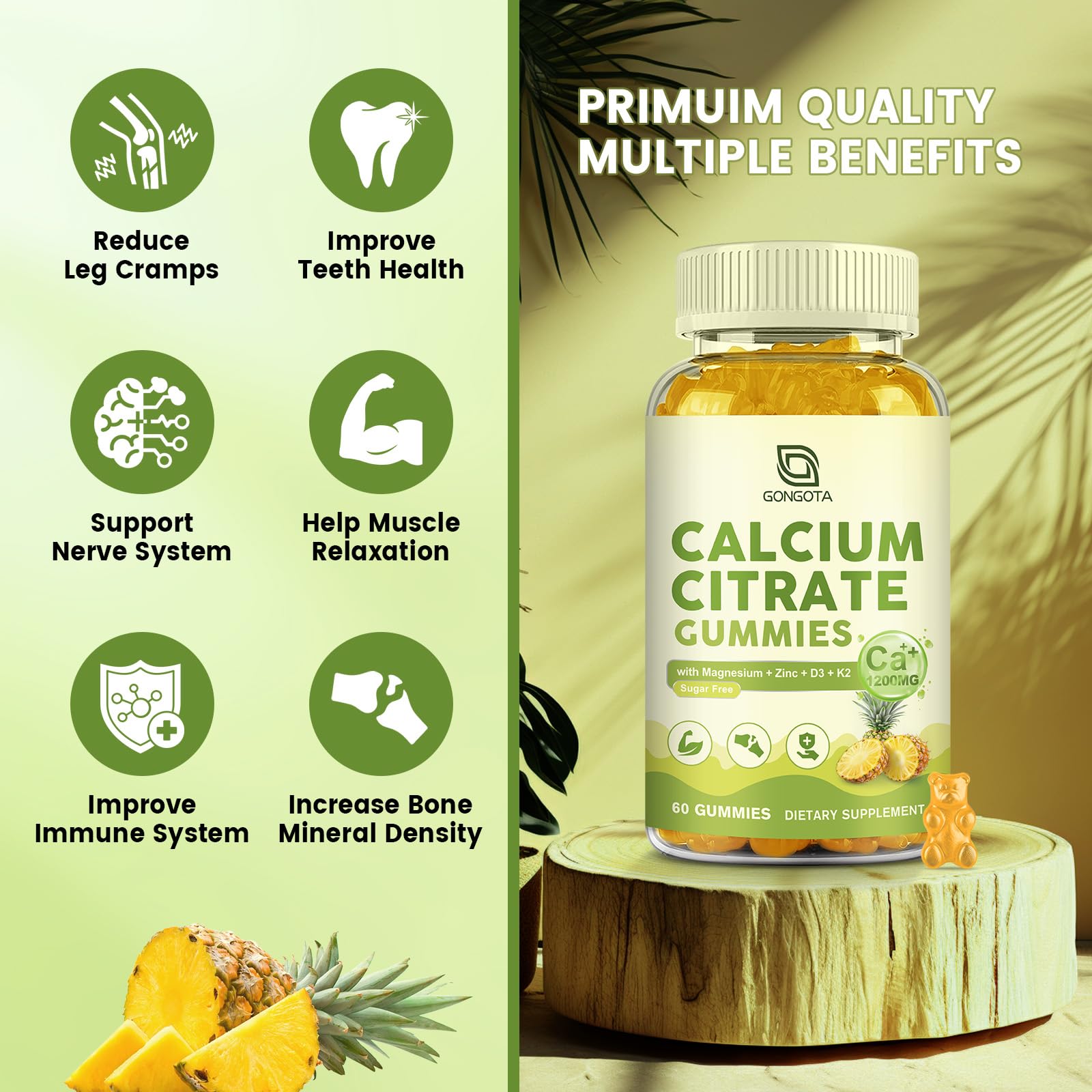 Calcium Citrate Gummies for Women, 1200mg Calcium Citrate Magnesium with Vitamin C D3 K2, Absorption Calcium Supplements for Bone, Muscle, Immune, Sugar Free (120Count) GONGOTA buy supplements canada