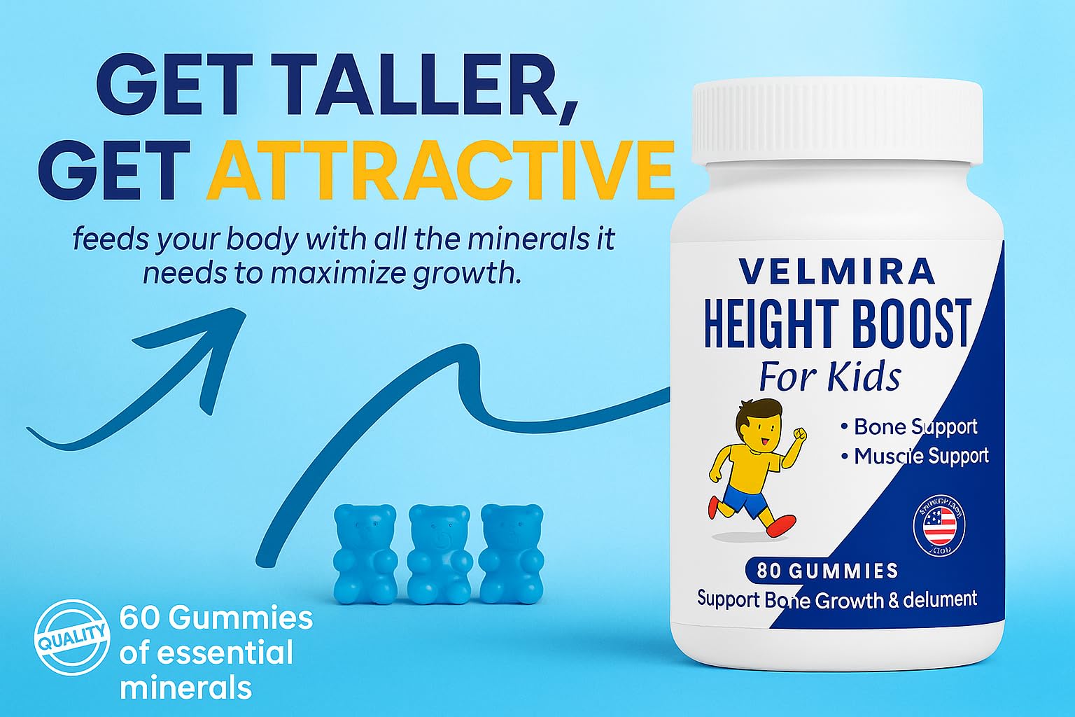 Velmira® Heightener Gummies for Bone Health & Development Support – Essential Vitamins & Minerals, Easy-to-Chew Gummies for Kids, Teens & Adults (Ages 5+) Velmira buy supplements canada