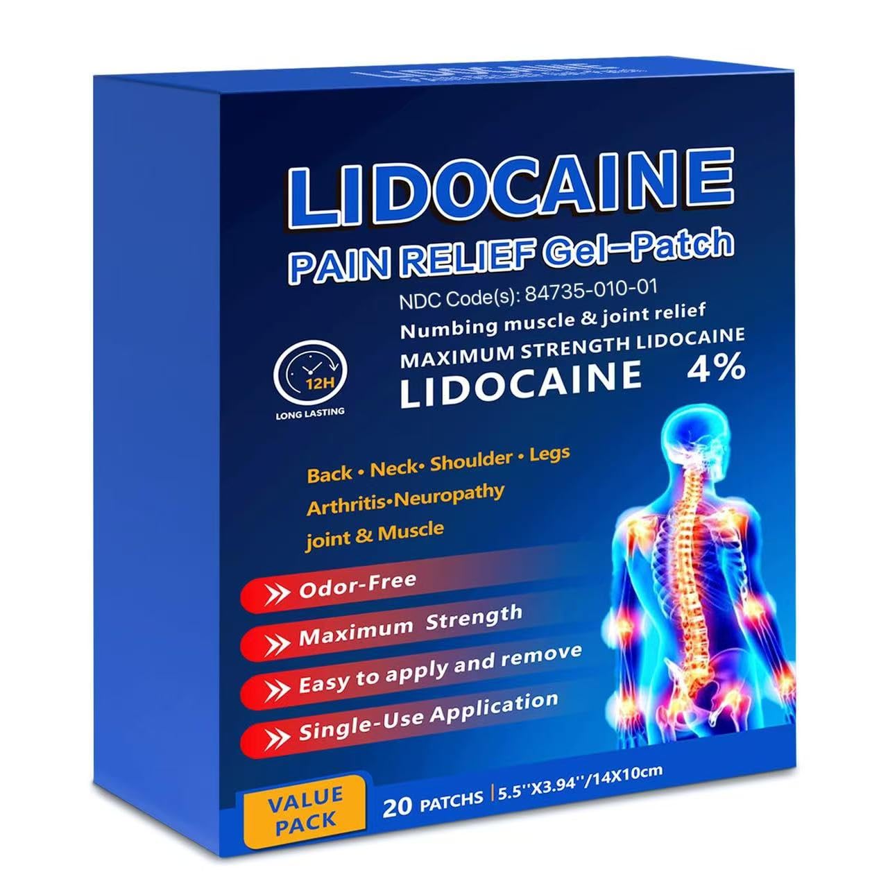 KIbabyDI Professional Lidocaine Pain Relief Patches - 20 Count | 4% Medicated Gel Patches for Targeted Joint & Muscle Comfort | Long-Lasting 12-Hour Relief, Ultra-Flexible Design -lb234 KIbabyDI buy supplements canada