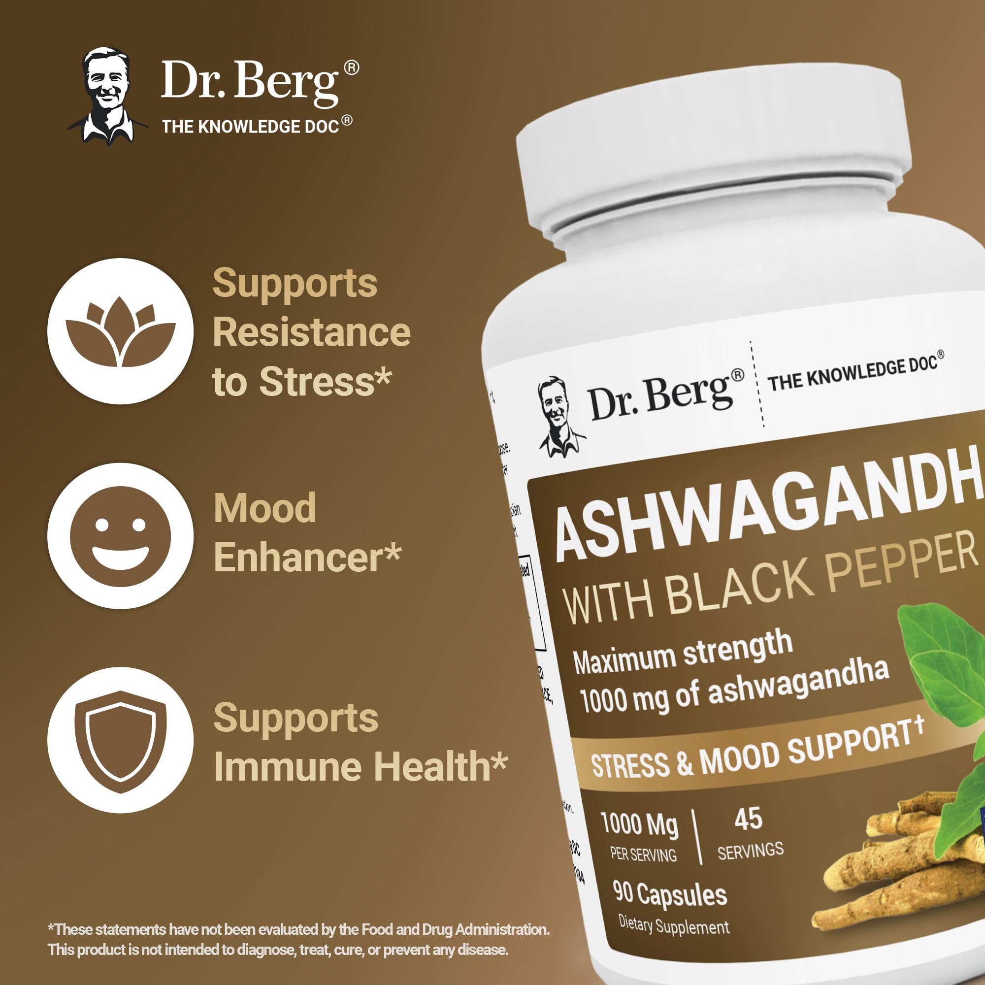 Dr. Berg Ashwagandha Capsules 1000mg - Includes Ashwagandha Root with Black Pepper from Bioperine - Ashwagandha Supplements 90 Capsules Dr. Berg Nutritionals buy supplements canada