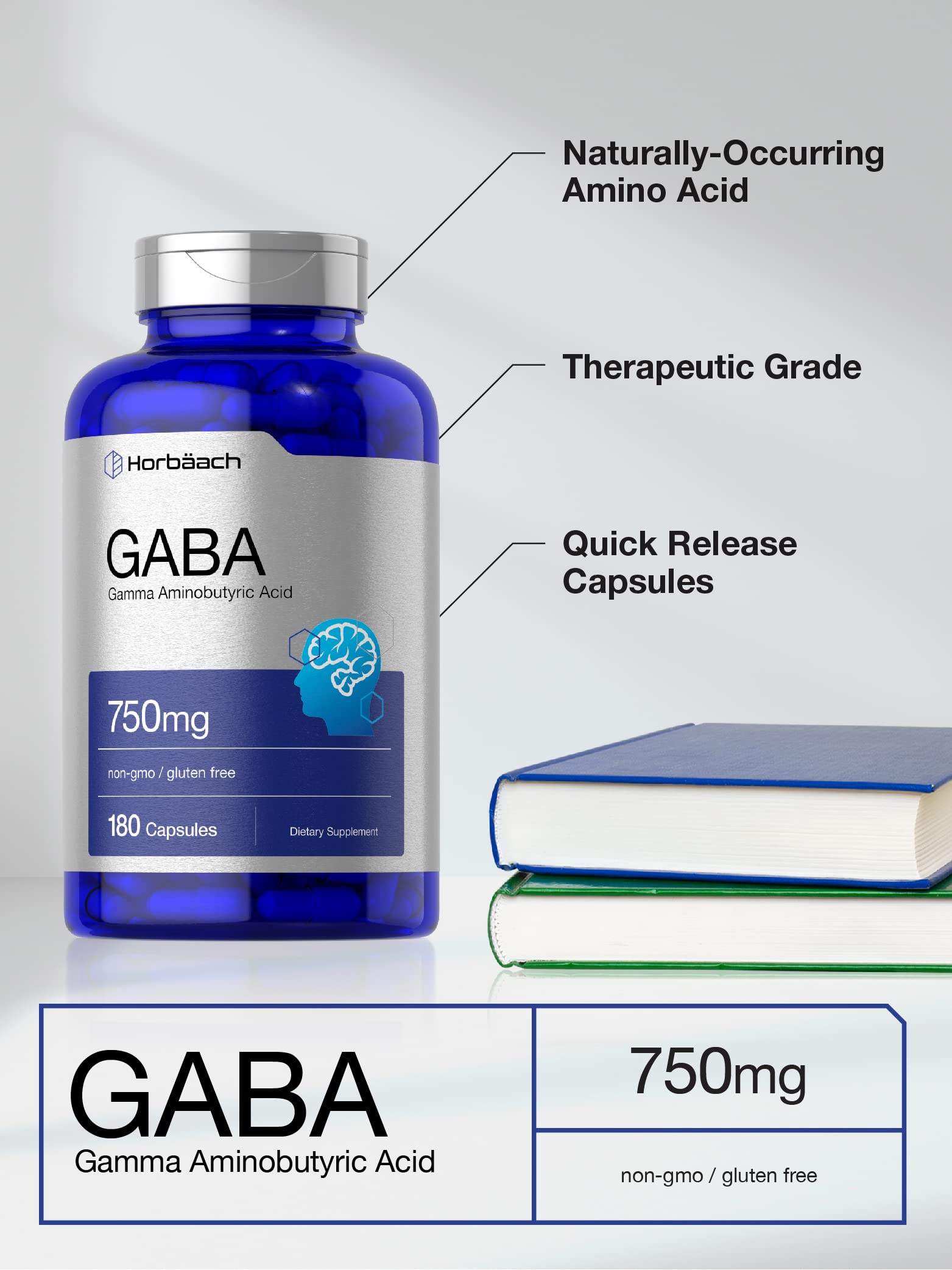 GABA 750mg | 180 Capsules | Gamma Aminobutyric Acid Supplement Horbäach buy supplements canada